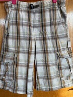 Boy's Unionbay Pull-On Comfy Cotton Cargo Plaid Shorts 6 Pockets Sz: 10